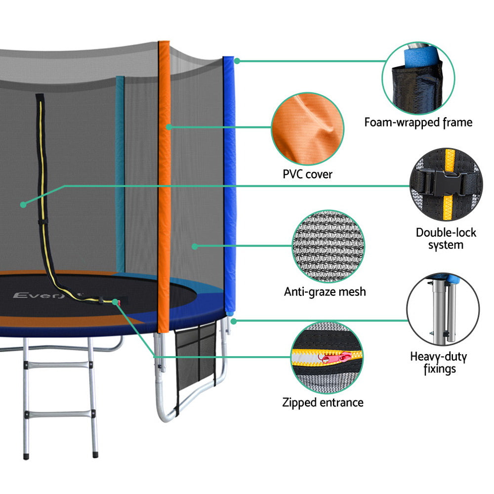 Marlook 8FT Trampoline for Kids w/ Ladder Enclosure Safety Net Pad Gift Round