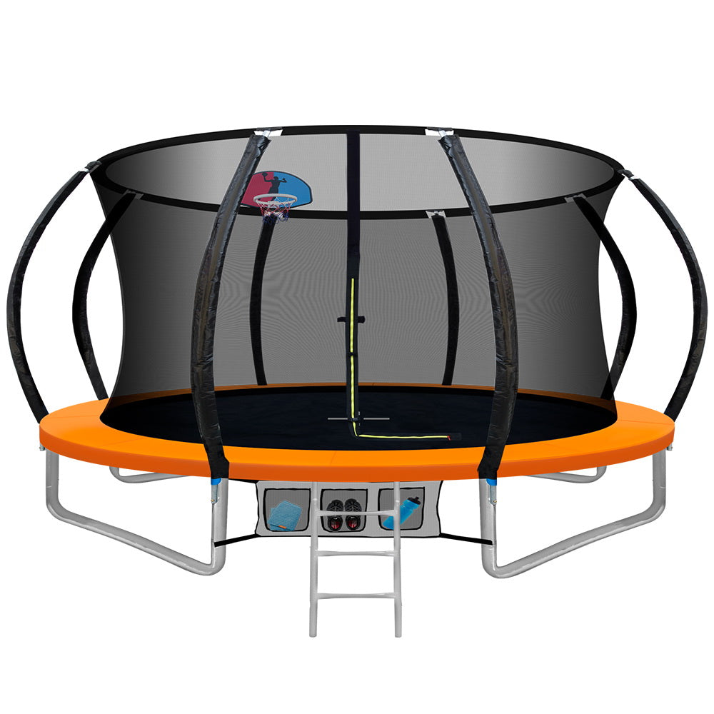 Marlook 12FT Trampoline for Kids w/ Ladder Enclosure Safety Net Rebounder Orange