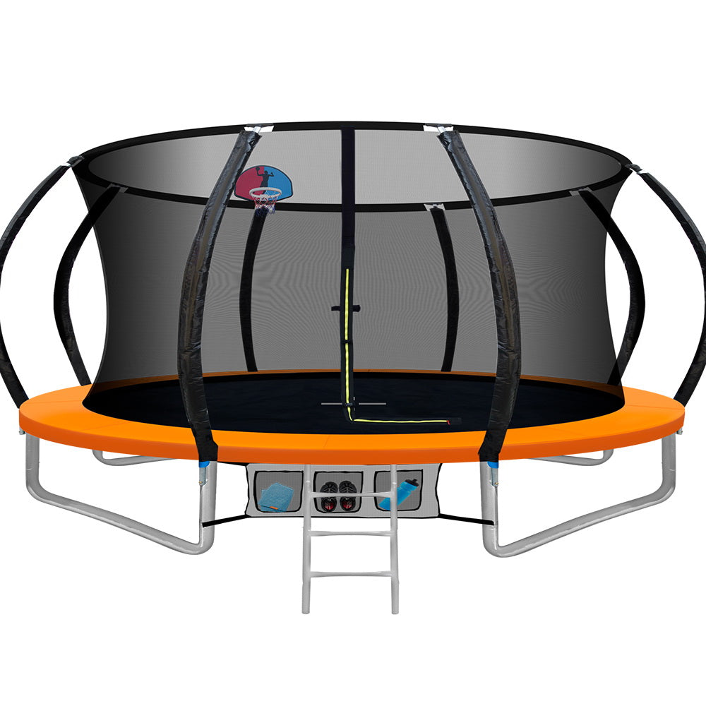 Marlook 14FT Trampoline for Kids w/ Ladder Enclosure Safety Net Rebounder Orange