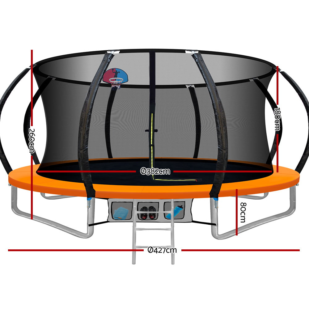 Marlook 14FT Trampoline for Kids w/ Ladder Enclosure Safety Net Rebounder Orange