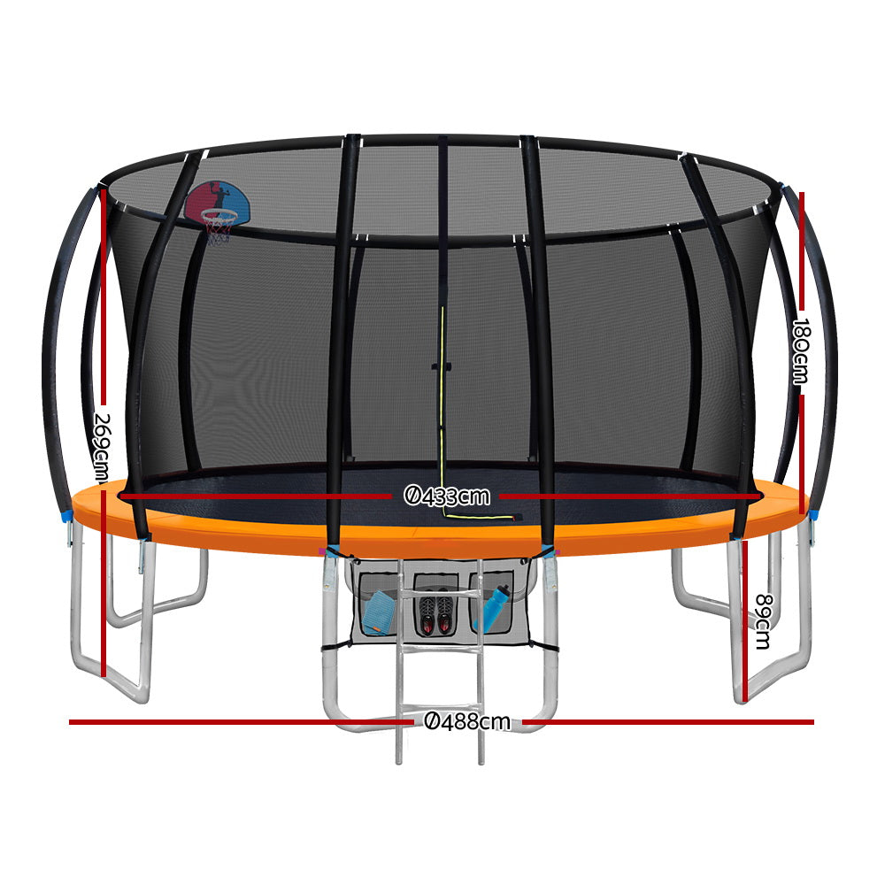 Marlook 16FT Trampoline for Kids w/ Ladder Enclosure Safety Net Rebounder Orange