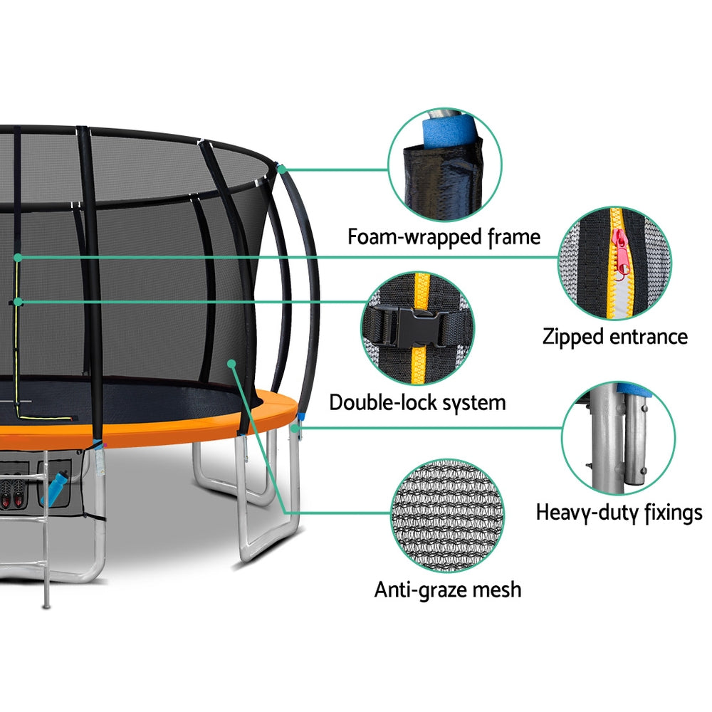Marlook 16FT Trampoline for Kids w/ Ladder Enclosure Safety Net Rebounder Orange