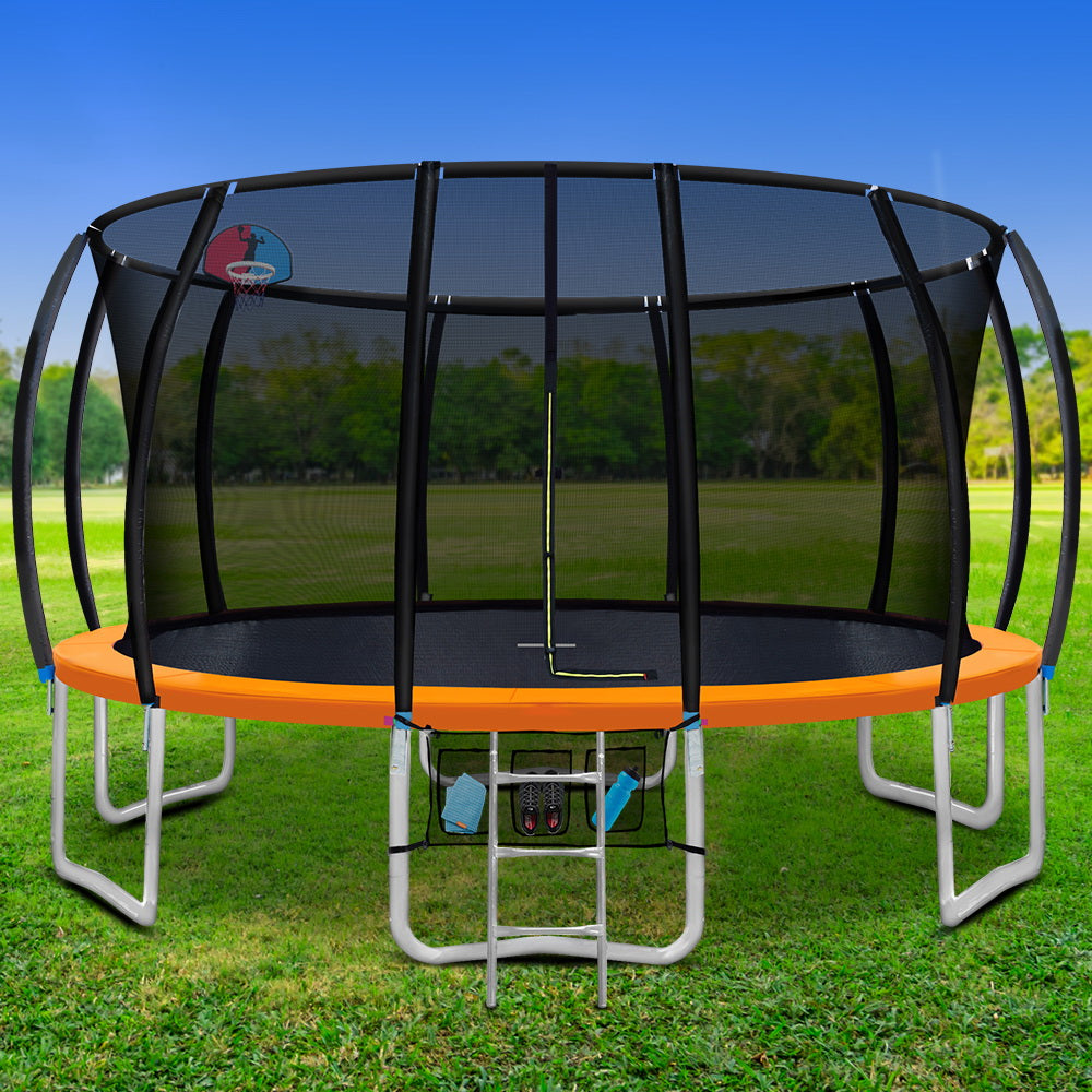 Marlook 16FT Trampoline for Kids w/ Ladder Enclosure Safety Net Rebounder Orange