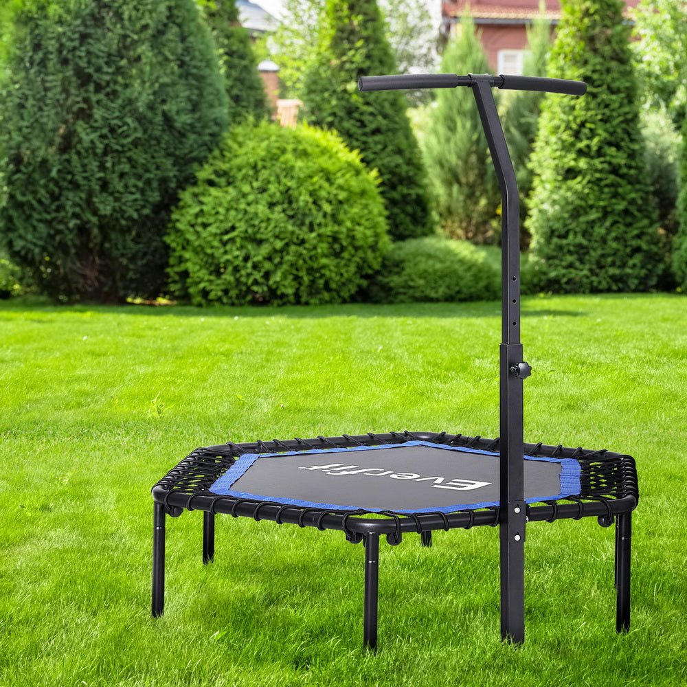 Marlook 48inch Hexagon Fitness Trampoline Rebounder Adjustable Handrail Blue