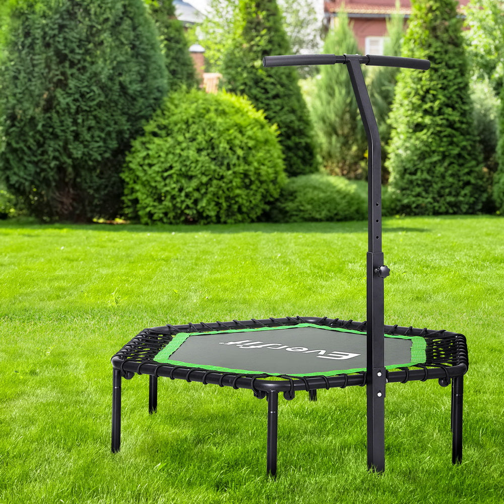 Marlook 48inch Hexagon Fitness Trampoline Rebounder Adjustable Handrail Green
