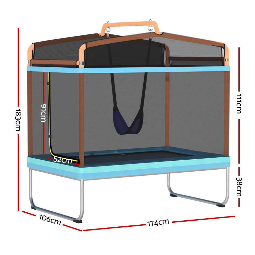 Marlook 6FT Trampoline for Kids w/ Enclosure Safety Net Swing Rectangle Orange