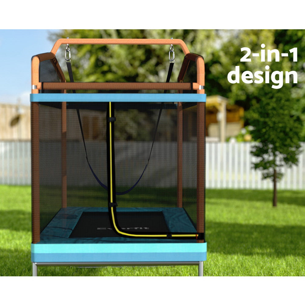 Marlook 6FT Trampoline for Kids w/ Enclosure Safety Net Swing Rectangle Orange