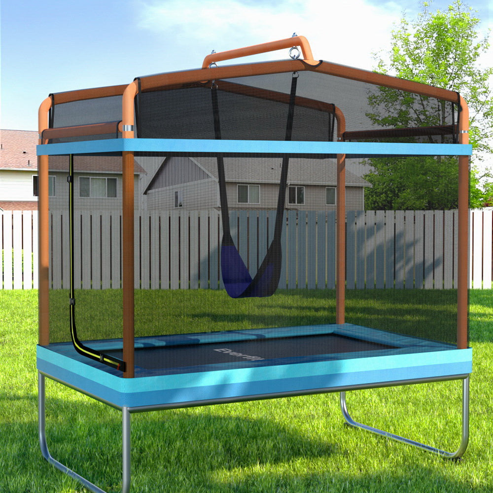 Marlook 6FT Trampoline for Kids w/ Enclosure Safety Net Swing Rectangle Orange