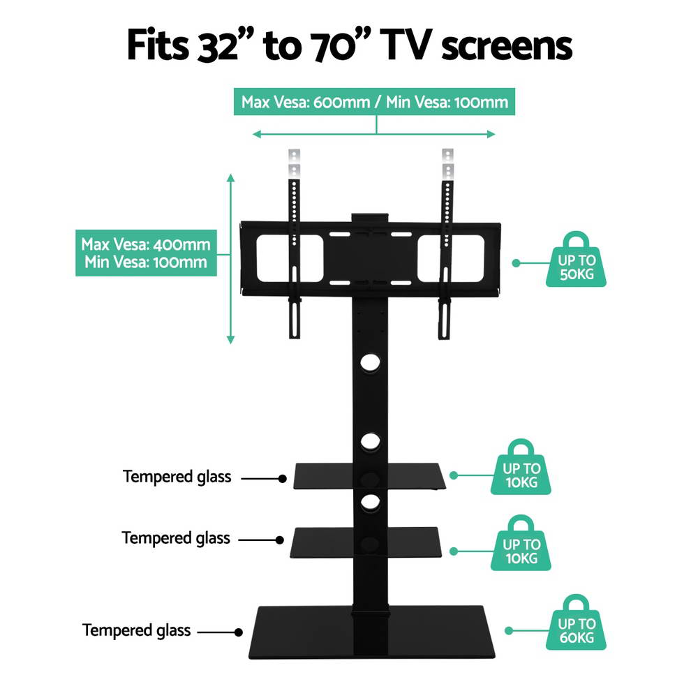 Marlook TV Stand Mount Bracket for 32"-70" LED LCD 3 Tiers Storage Floor Shelf