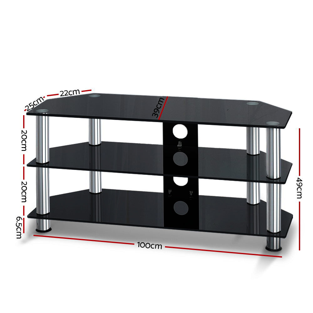 Marlook TV Stand 3 Tiers Storage Shelf Rack Tempered Glass Entertainment Unit
