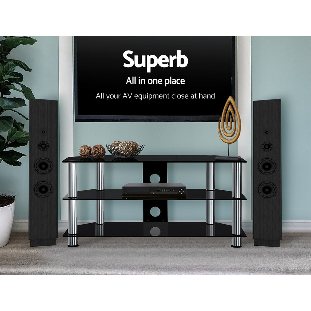 Marlook TV Stand 3 Tiers Storage Shelf Rack Tempered Glass Entertainment Unit