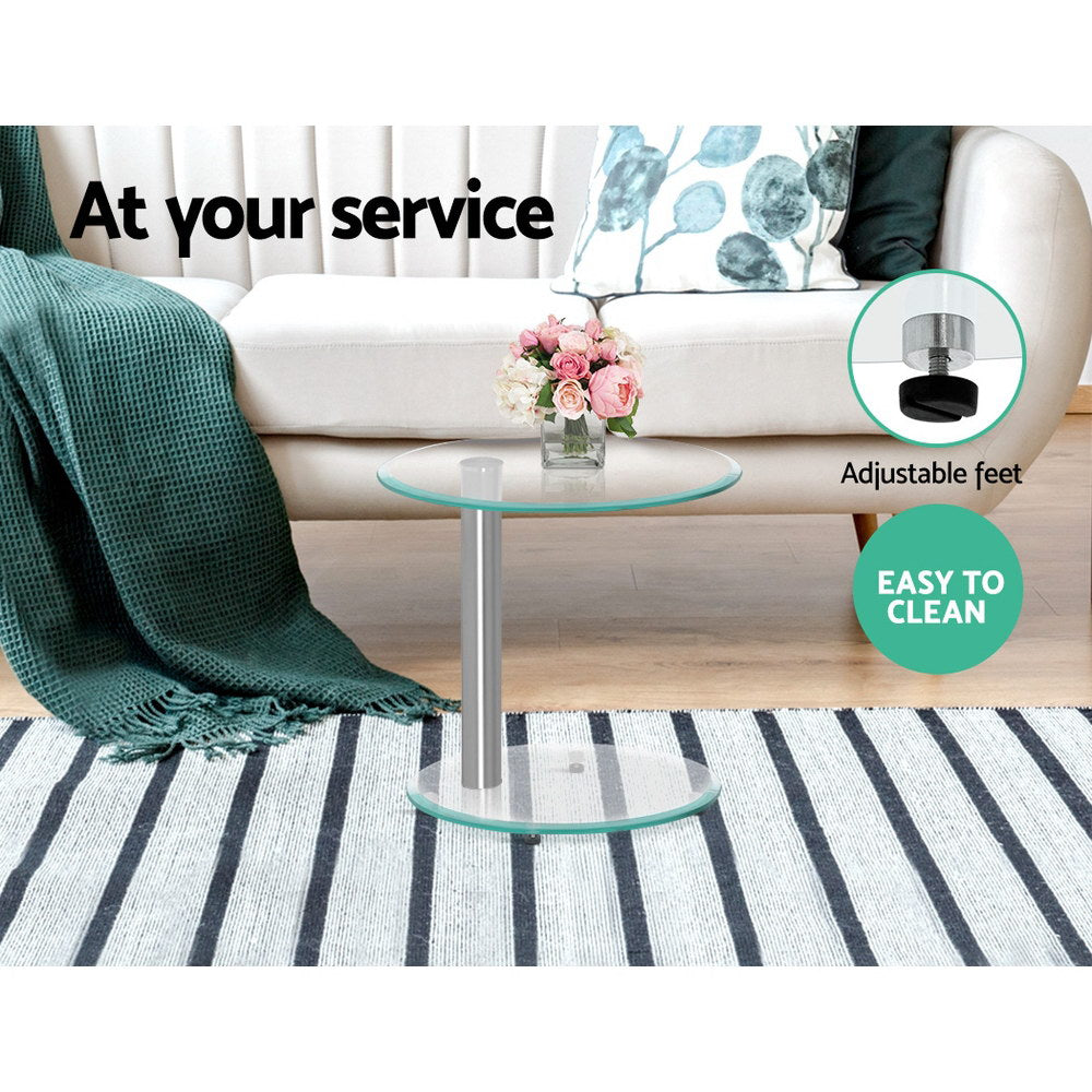 Marlook Coffee Table Round Tempered Glass Side End Beside Tables Cafe 45cm