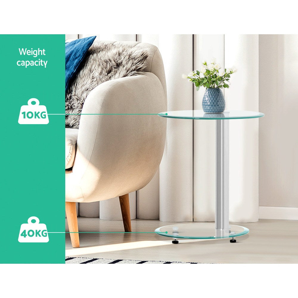 Marlook Coffee Table Round Tempered Glass Side End Beside Tables Cafe 45cm