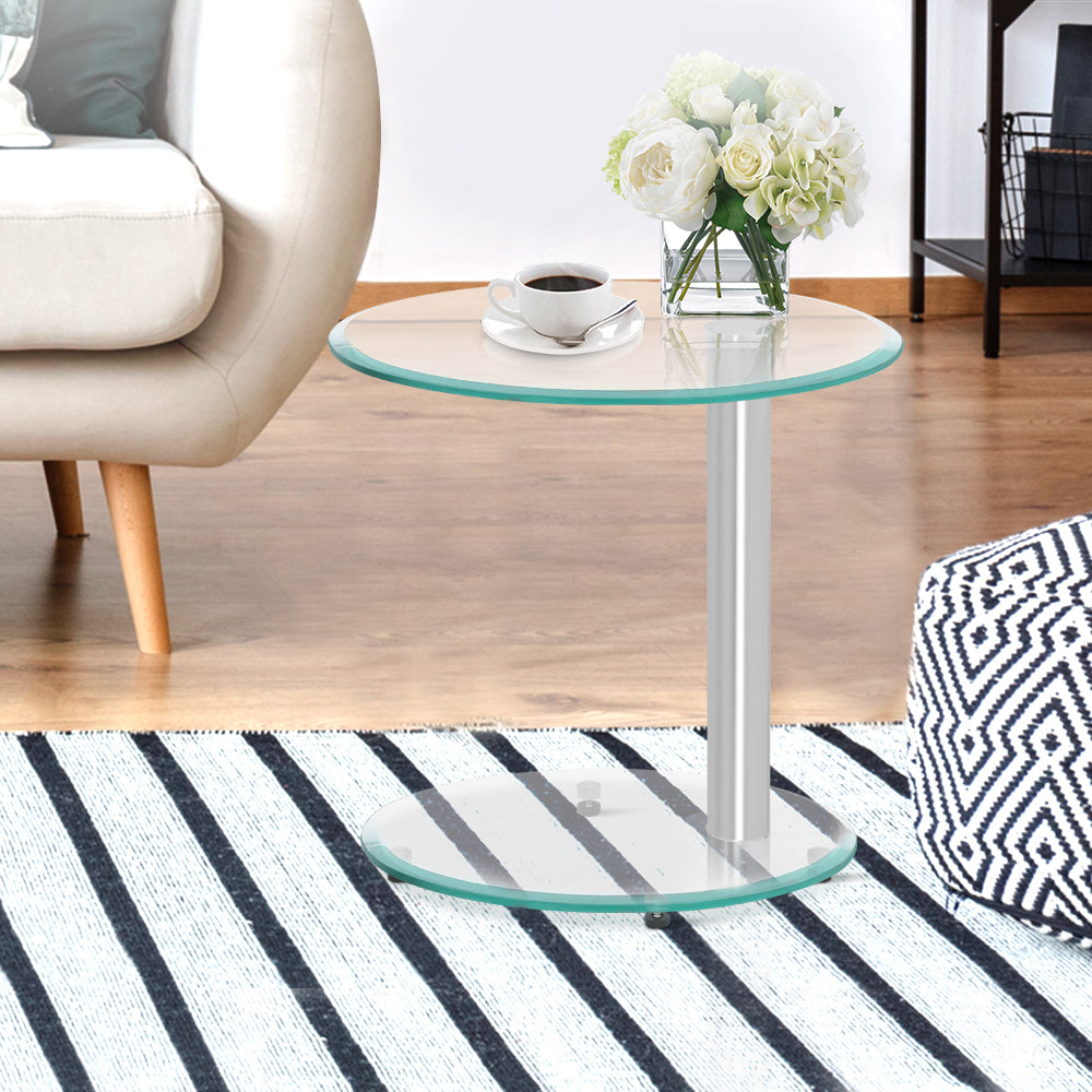 Marlook Coffee Table Round Tempered Glass Side End Beside Tables Cafe 45cm