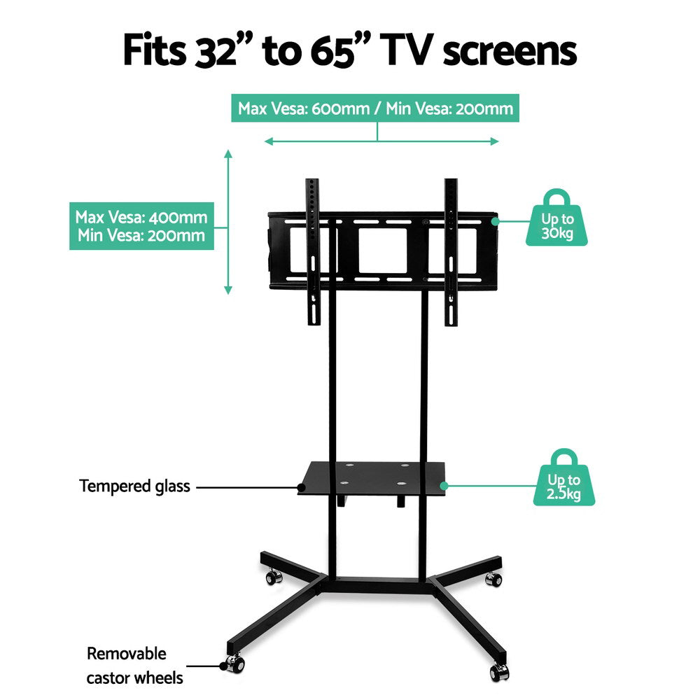 Marlook Mobile TV Stand for 32"-65" TVs Mount Bracket Portable Shelf Trolley Cart