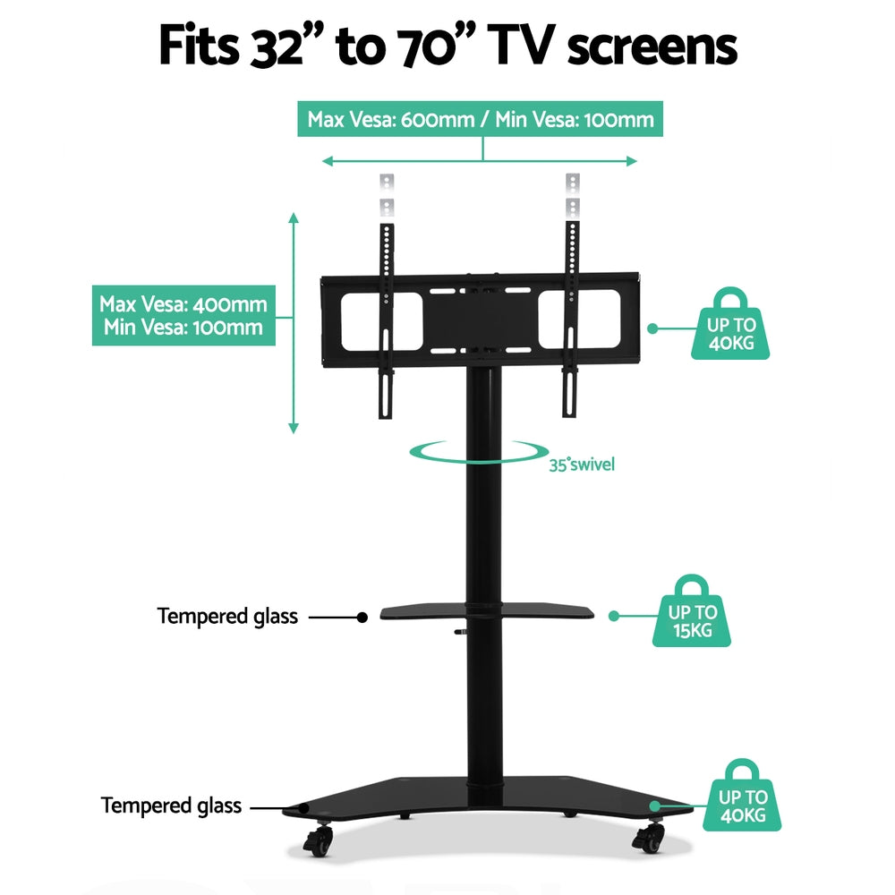 Marlook Mobile TV Stand for 32"-70" TVs Mount Bracket Portable Solid Trolley Cart