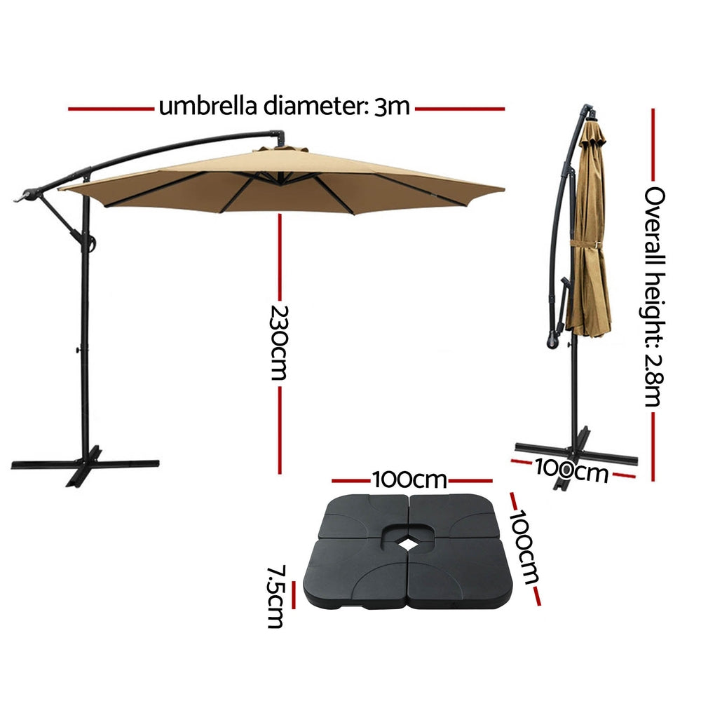 Marlook 3m Umbrella w/Base Outdoor Cantilever Beach Garden Patio Parasol Beige