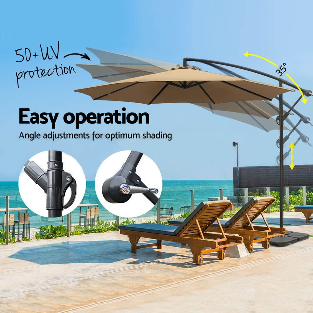 Marlook 3m Umbrella w/Base Outdoor Cantilever Beach Garden Patio Parasol Beige