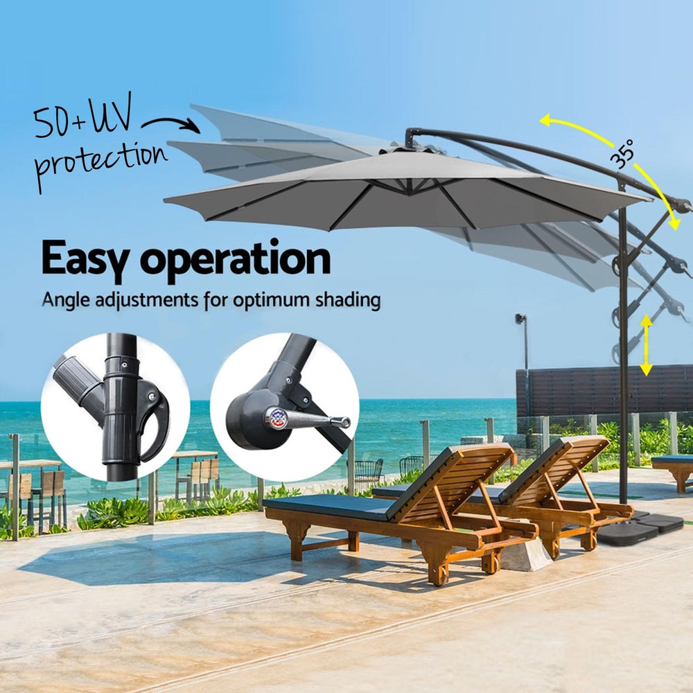 Marlook Umbrella Outdoor Umbrellas Cantilever Sun Stand UV Garden Base Grey 3M