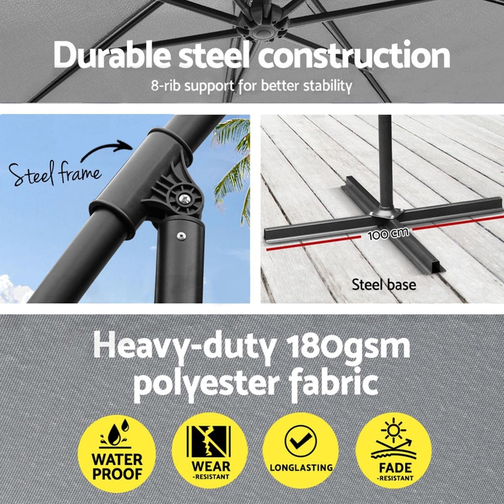 Marlook Umbrella Outdoor Umbrellas Cantilever Sun Stand UV Garden Base Grey 3M