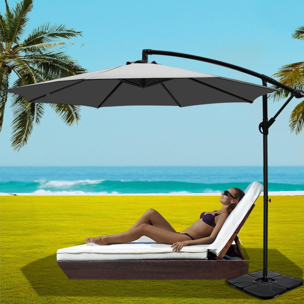 Marlook Umbrella Outdoor Umbrellas Cantilever Sun Stand UV Garden Base Grey 3M