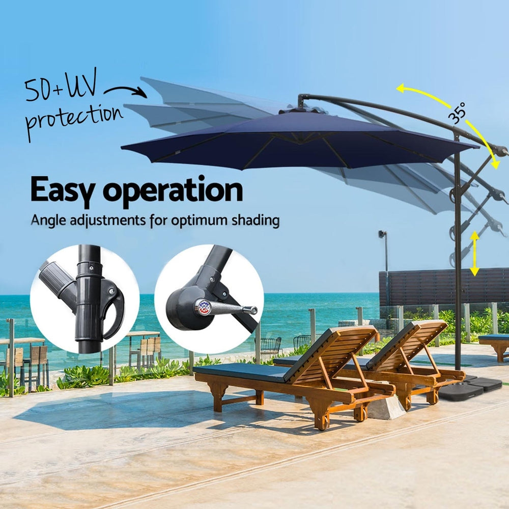 Marlook 3m Umbrella w/Base Outdoor Cantilever Beach Garden Patio Parasol Navy