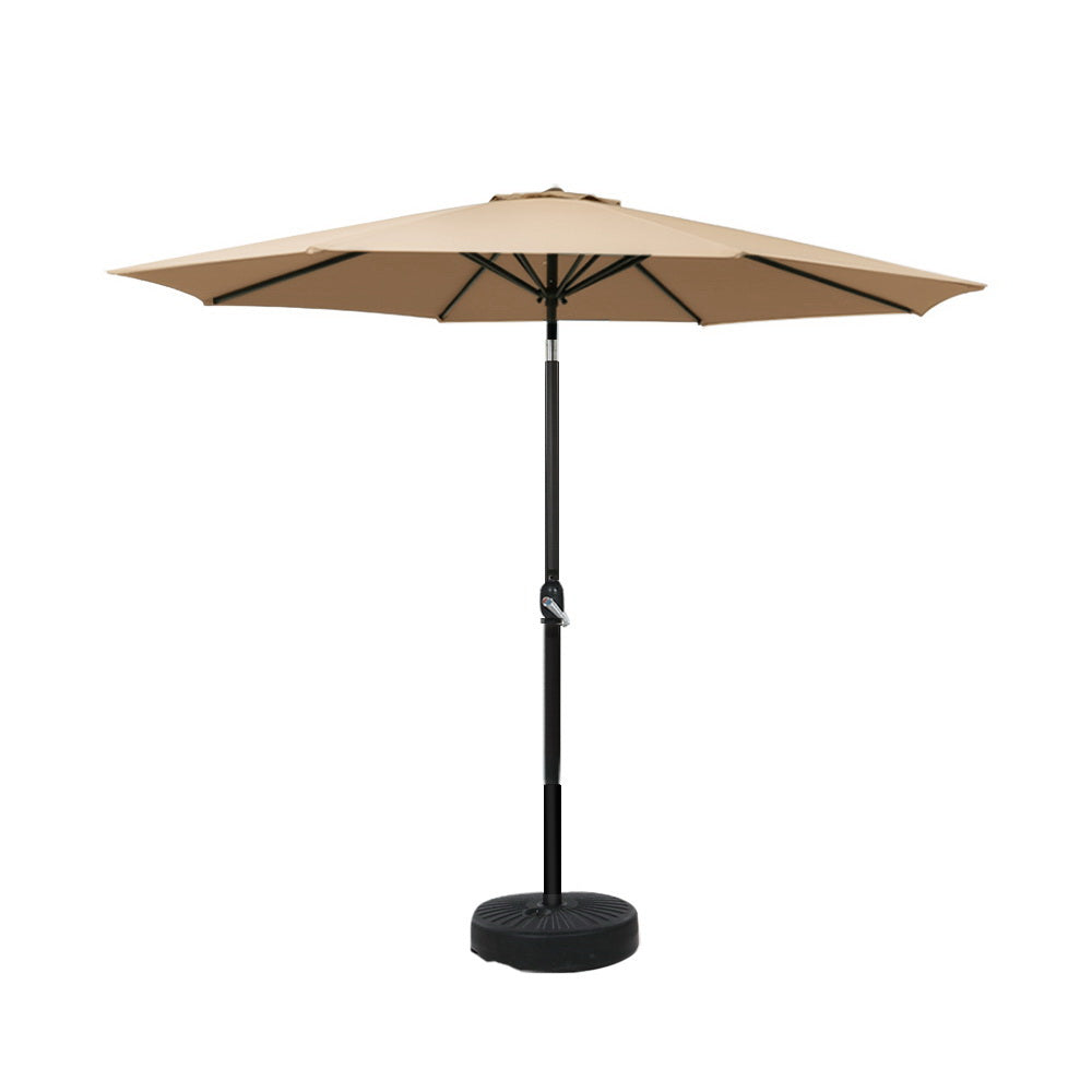 Marlook 2.7m Outdoor Umbrella w/Base Pole Stand Garden Sun Beige