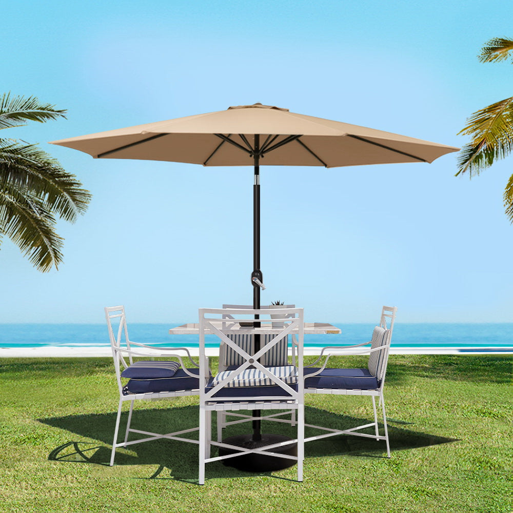 Marlook 2.7m Outdoor Umbrella w/Base Pole Stand Garden Sun Beige