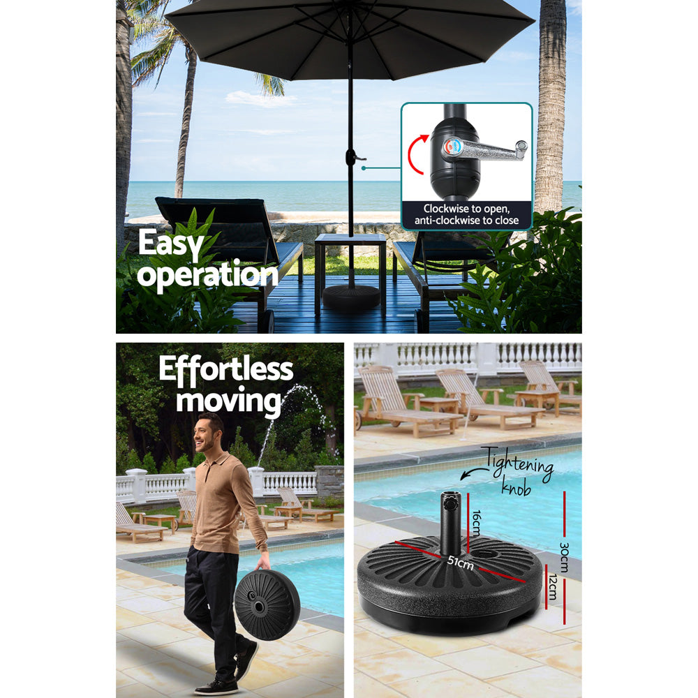 Marlook Outdoor Umbrella 2.7m Base Beach Pole Garden Tilt Sun Patio UV Black