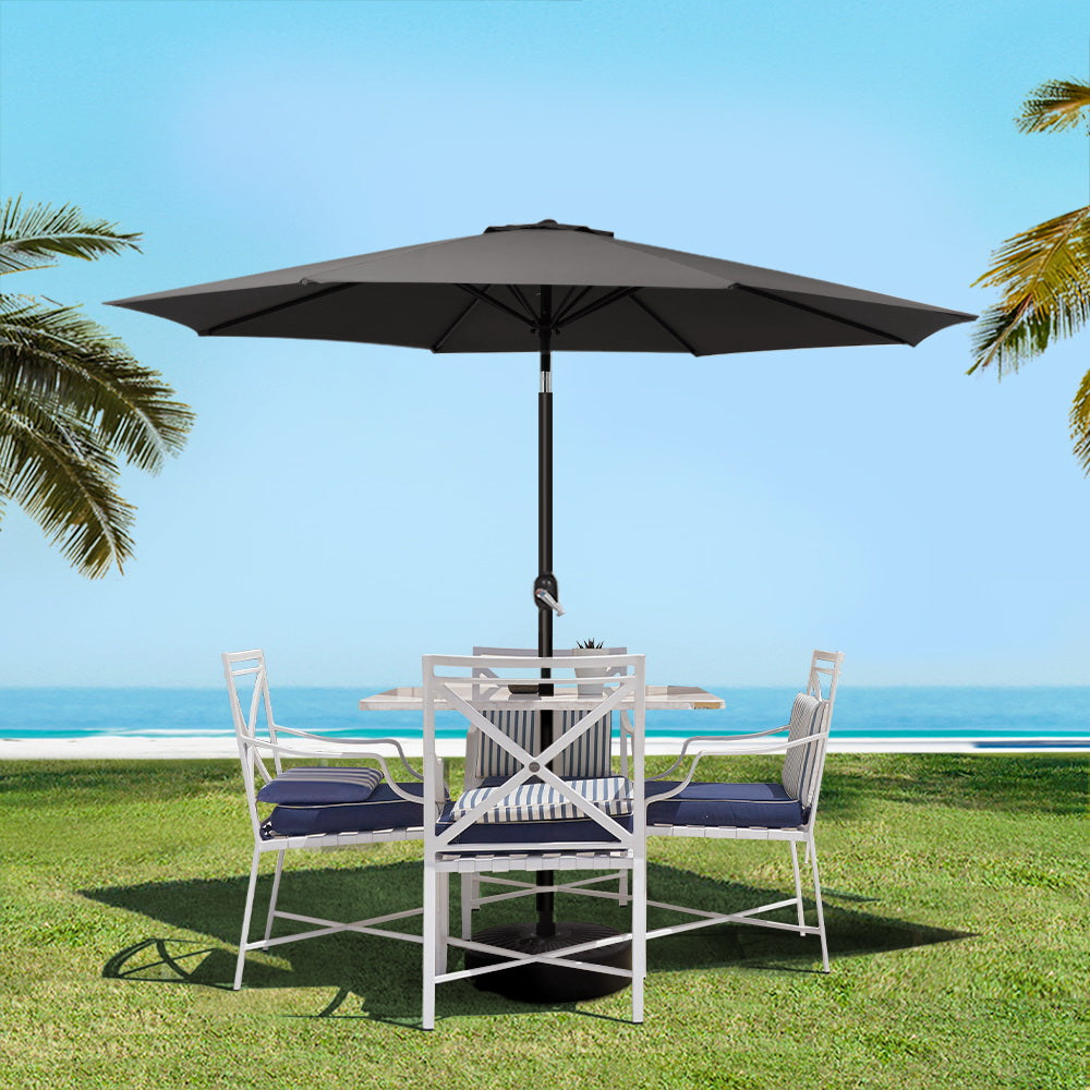 Marlook Outdoor Umbrella 2.7m Base Beach Pole Garden Tilt Sun Patio UV Black