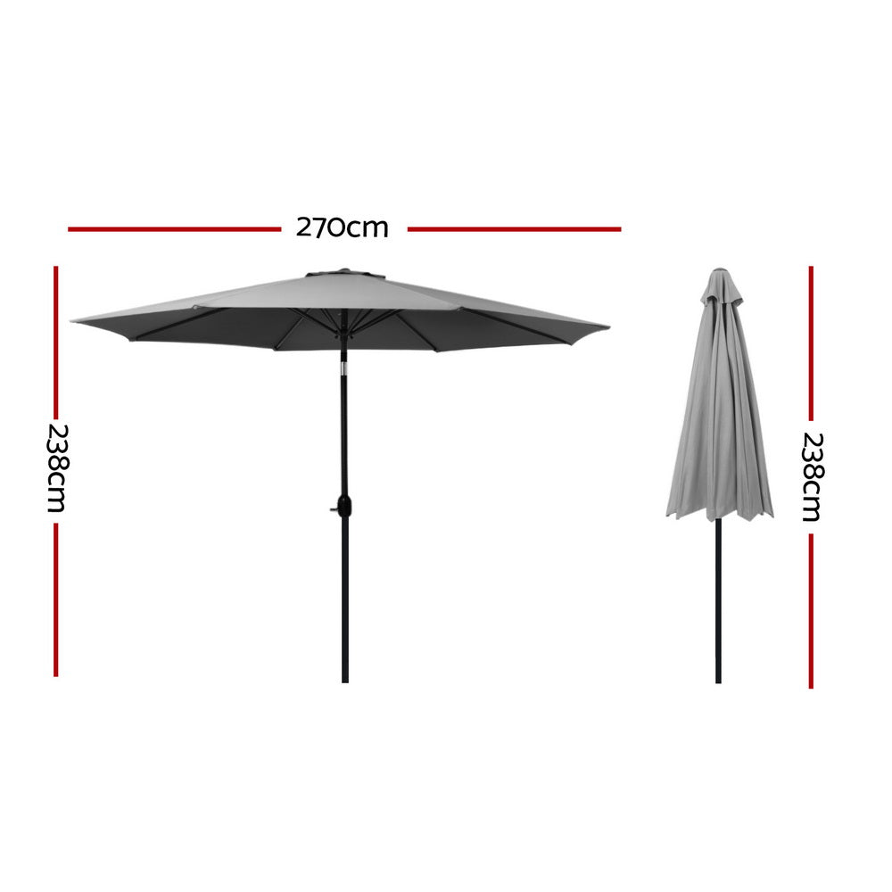 Marlook Outdoor Umbrella 2.7m Beach Pole Garden Tilt Sun Patio UV Charcoal