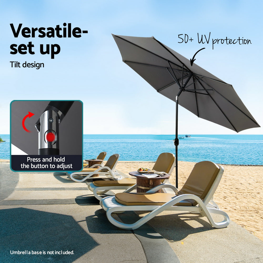 Marlook Outdoor Umbrella 2.7m Beach Pole Garden Tilt Sun Patio UV Charcoal