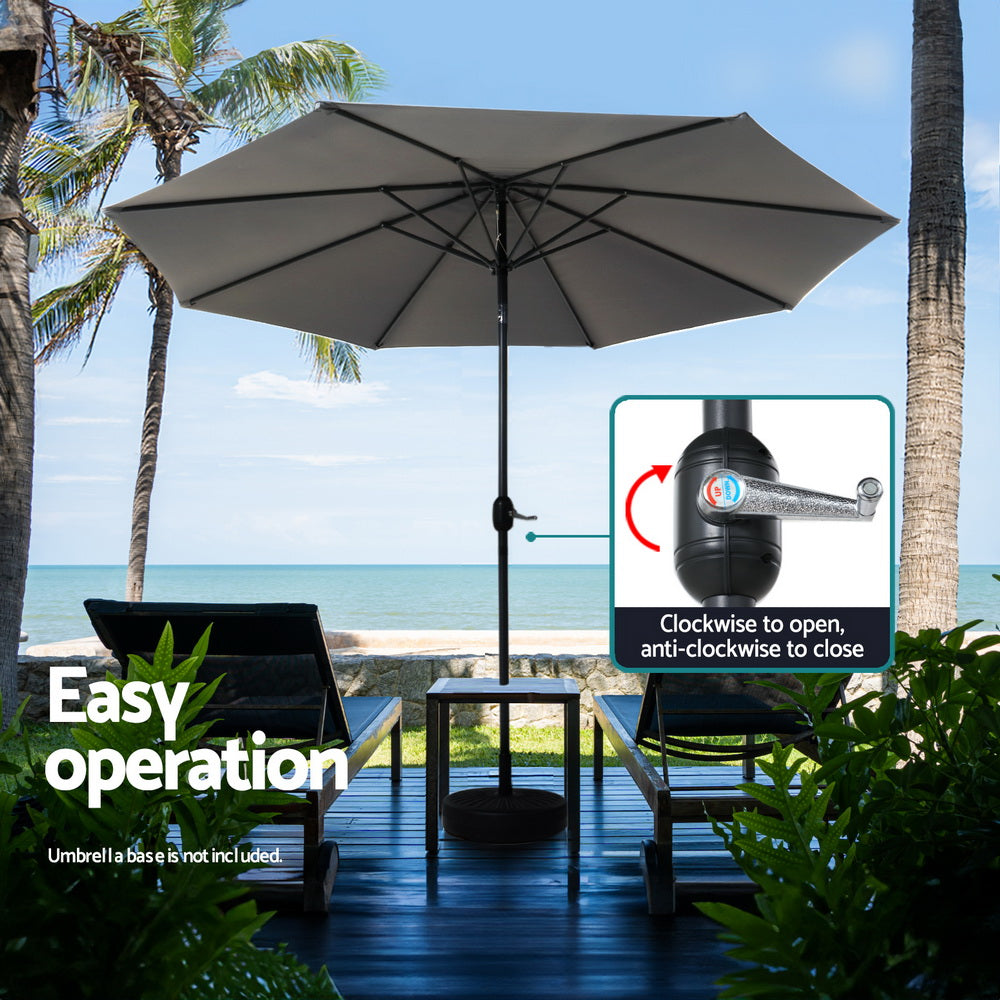 Marlook Outdoor Umbrella 2.7m Beach Pole Garden Tilt Sun Patio UV Charcoal