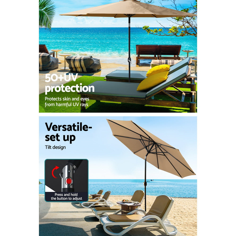 Marlook 3m Outdoor Umbrella w/Base Pole Tilt Beach Garden Patio Beige