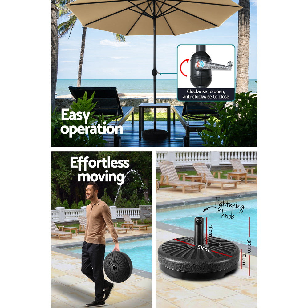 Marlook 3m Outdoor Umbrella w/Base Pole Tilt Beach Garden Patio Beige
