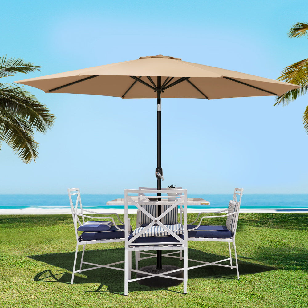 Marlook 3m Outdoor Umbrella w/Base Pole Tilt Beach Garden Patio Beige