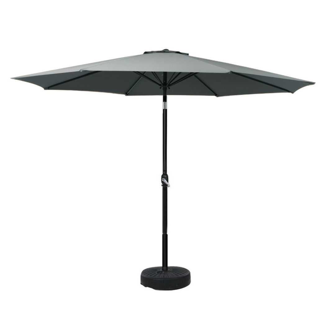 Marlook Outdoor Umbrella 3m Base Beach Pole Garden Tilt Sun Patio UV Charcoal