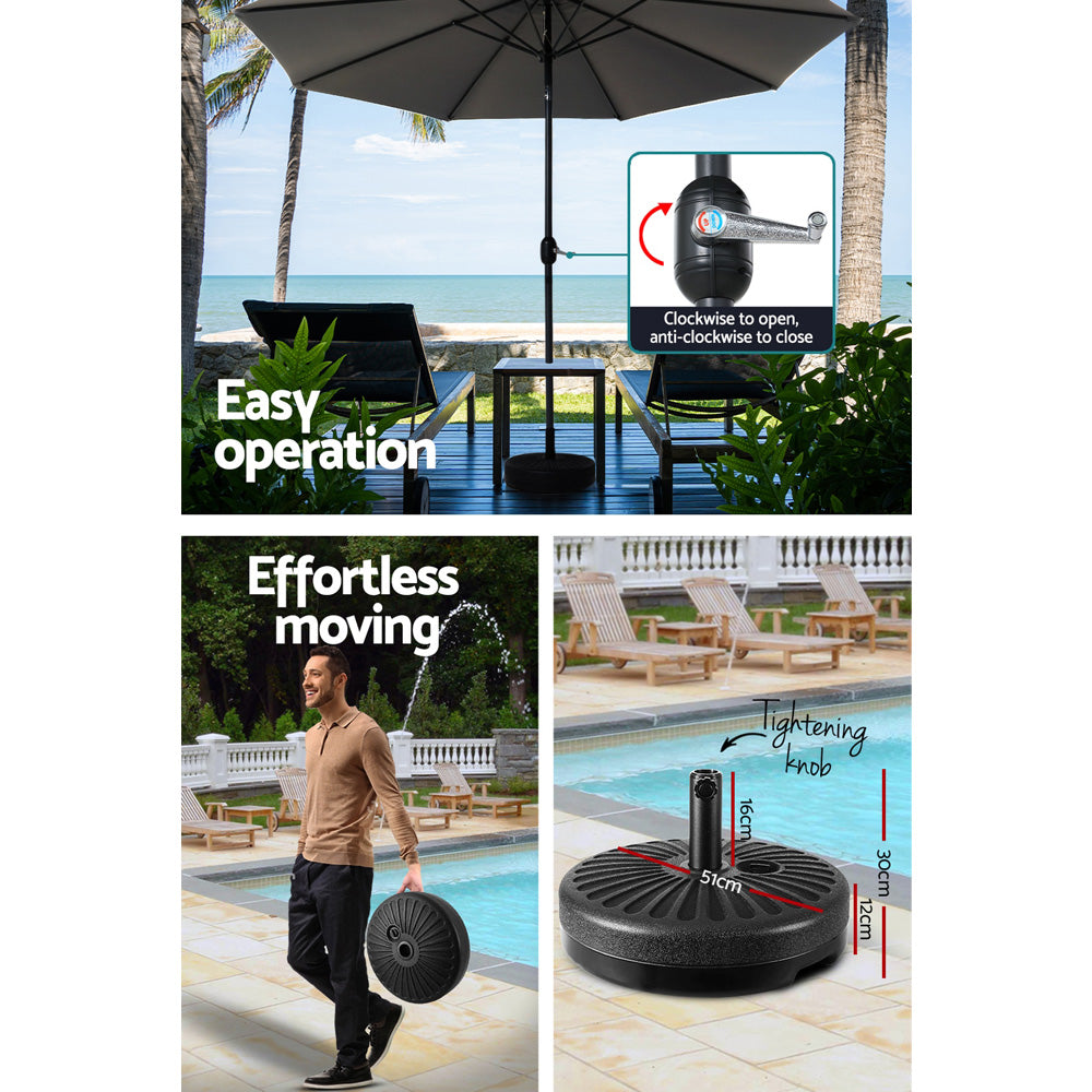 Marlook Outdoor Umbrella 3m Base Beach Pole Garden Tilt Sun Patio UV Charcoal