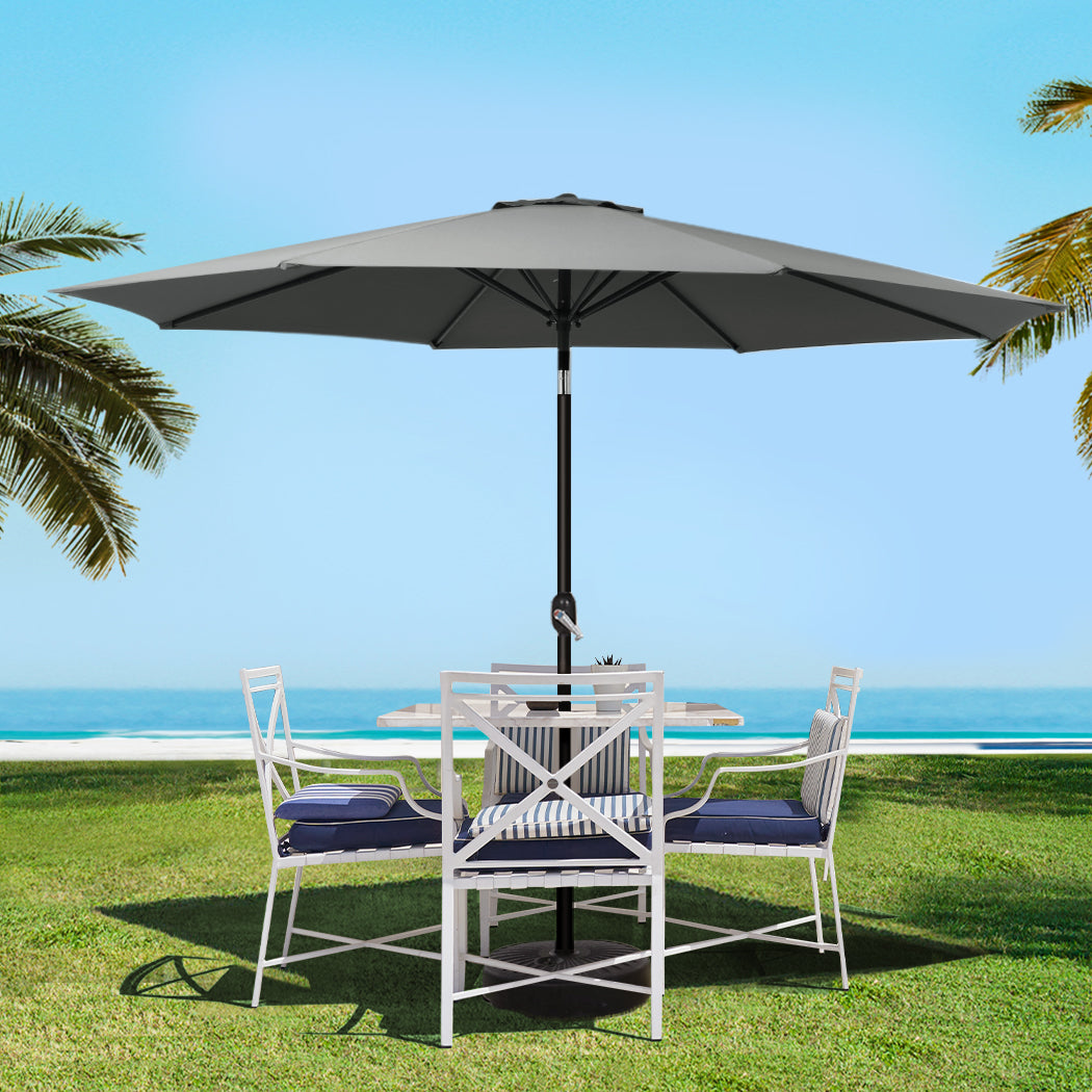 Marlook Outdoor Umbrella 3m Base Beach Pole Garden Tilt Sun Patio UV Charcoal