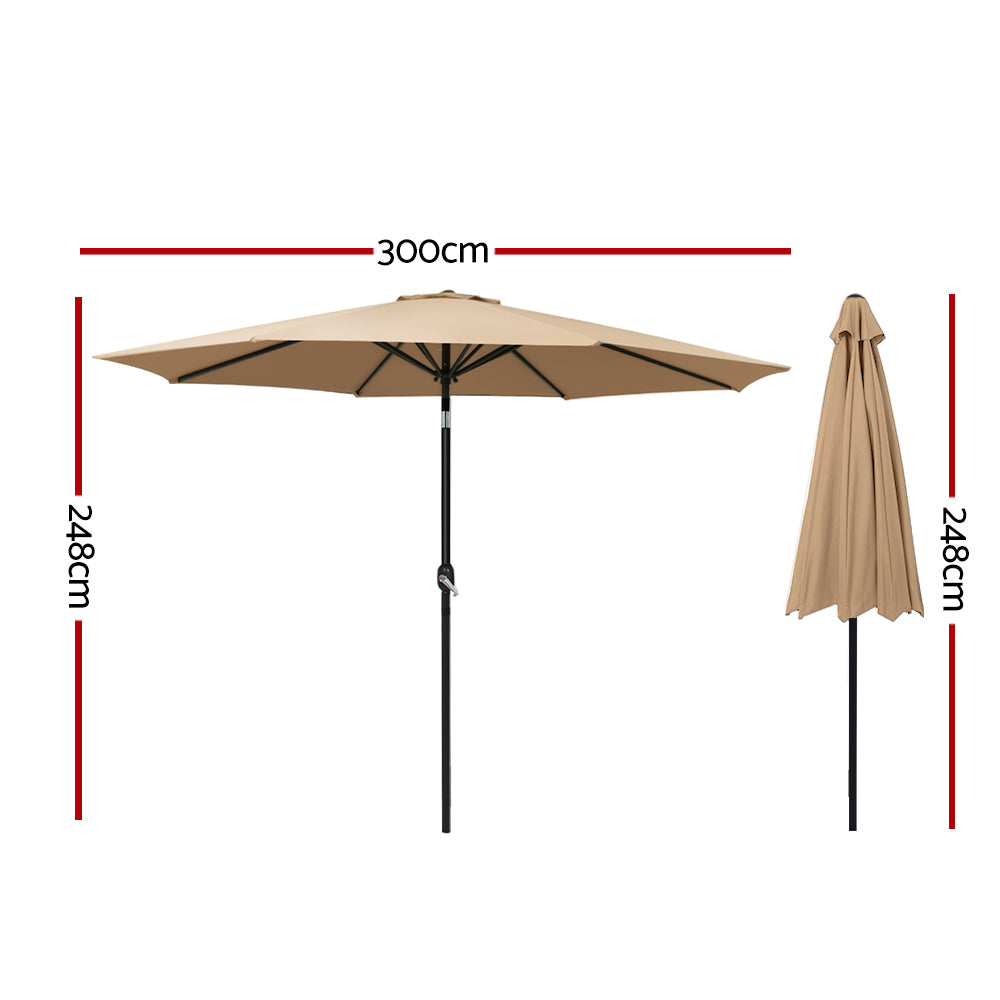 Marlook 3m Outdoor Umbrella Beach Pole Garden Patio Tilt Beige