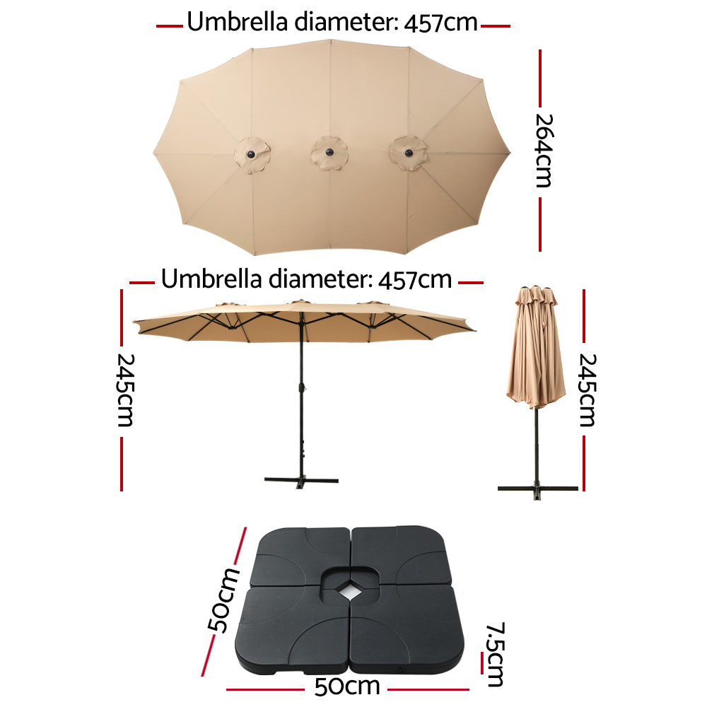 Marlook 4.57m Outdoor Umbrella w/Base Stand Beach Pole Garden Tilt Beige
