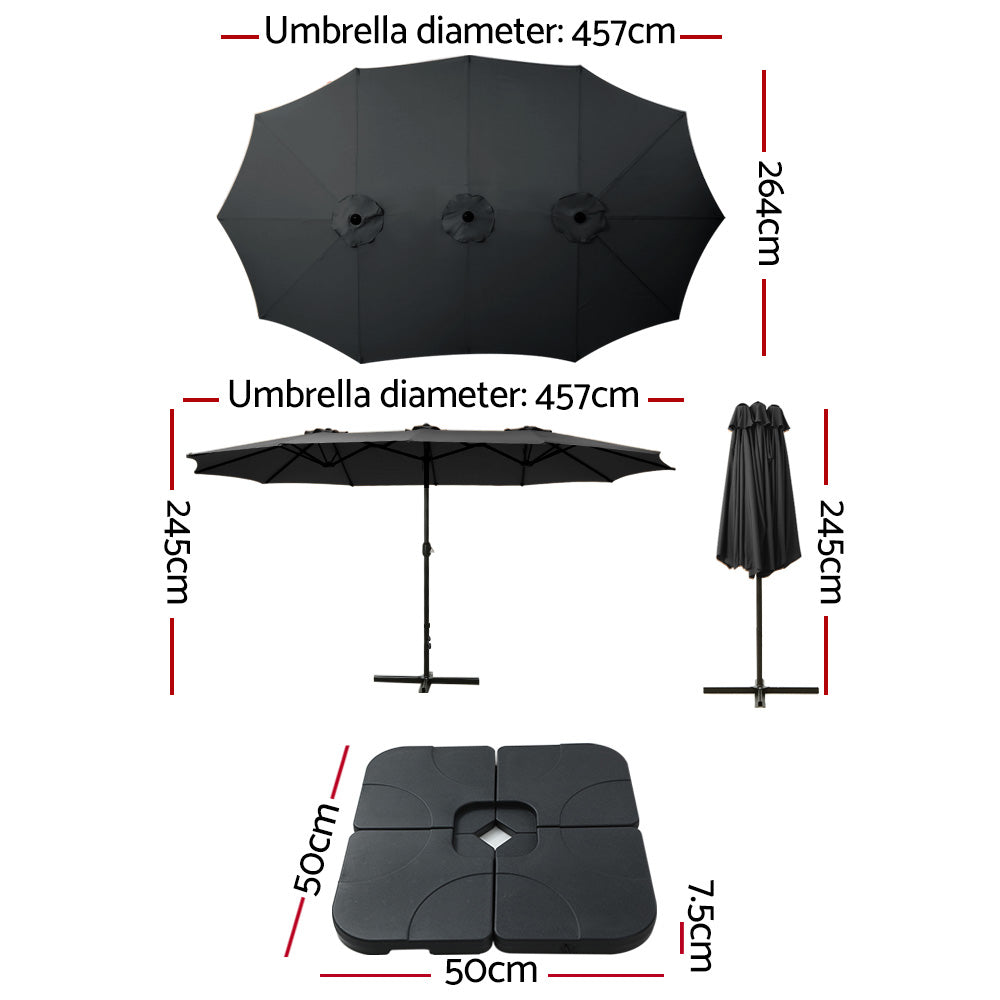 Marlook 4.57m Outdoor Umbrella w/Base Stand Beach Pole Garden Tilt Black
