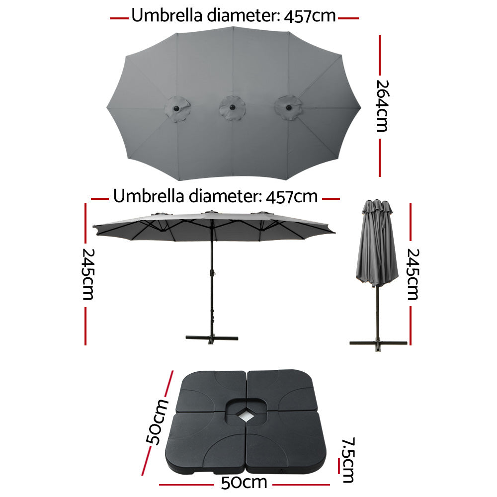 Marlook 4.57m Outdoor Umbrella w/Base Stand Beach Pole Garden Tilt Charcoal
