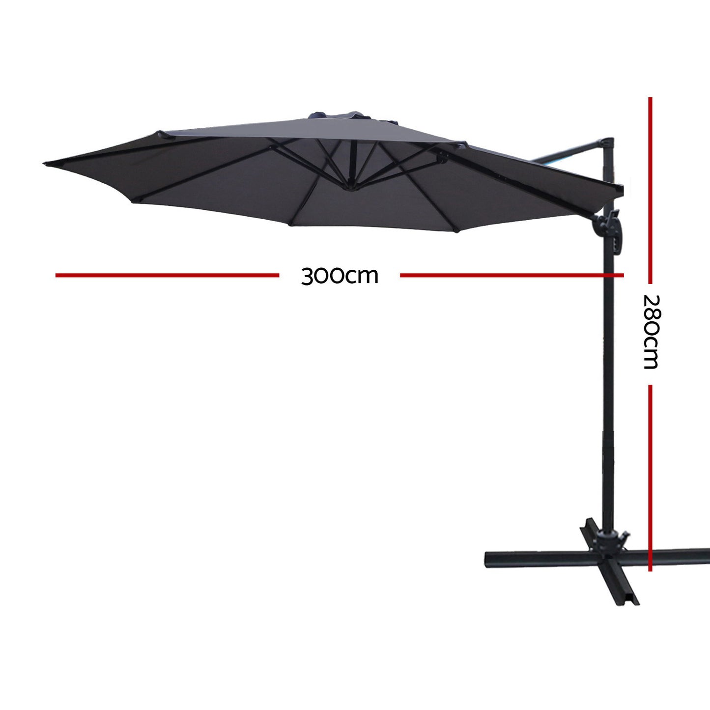 Marlook 3m Outdoor Umbrella Cantilever 360 Degree Tilt Beach Roma Charcoal