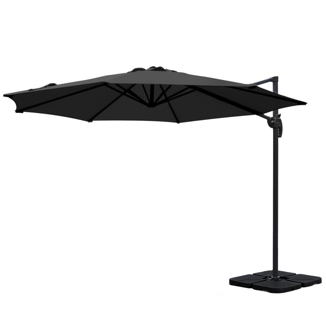 Marlook 3m Outdoor Umbrella w/Base Cantilever Beach Roma 360 Degree Tilt Black