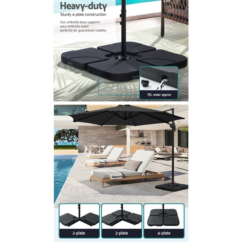 Marlook 3m Outdoor Umbrella w/Base Cantilever Beach Roma 360 Degree Tilt Black