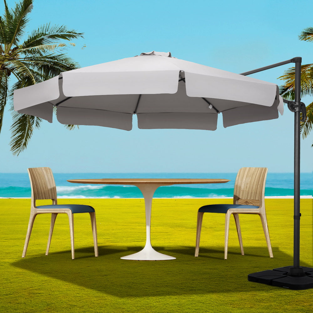 Marlook 3m Outdoor Umbrella w/Base Cantilever Beach Roma 360 Degree Tilt Grey