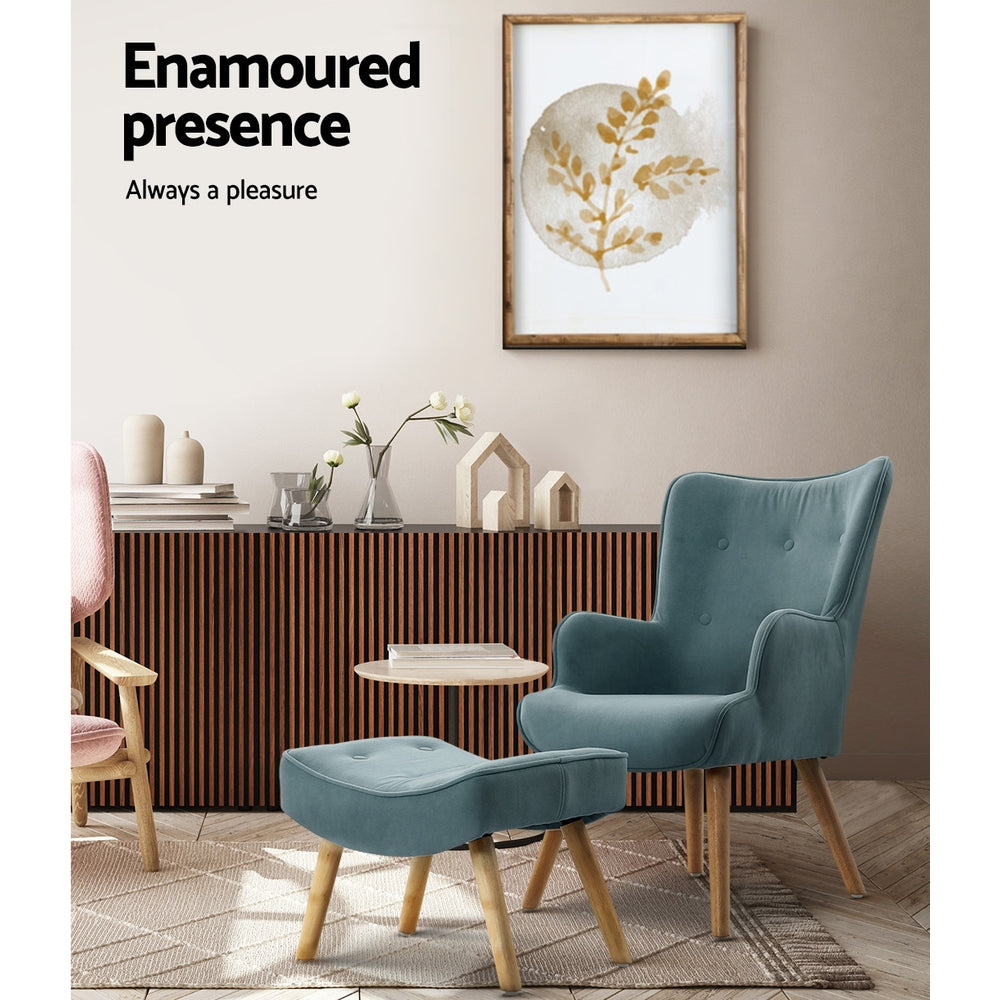 Marlook Armchair Set with Ottoman Blue Lansar
