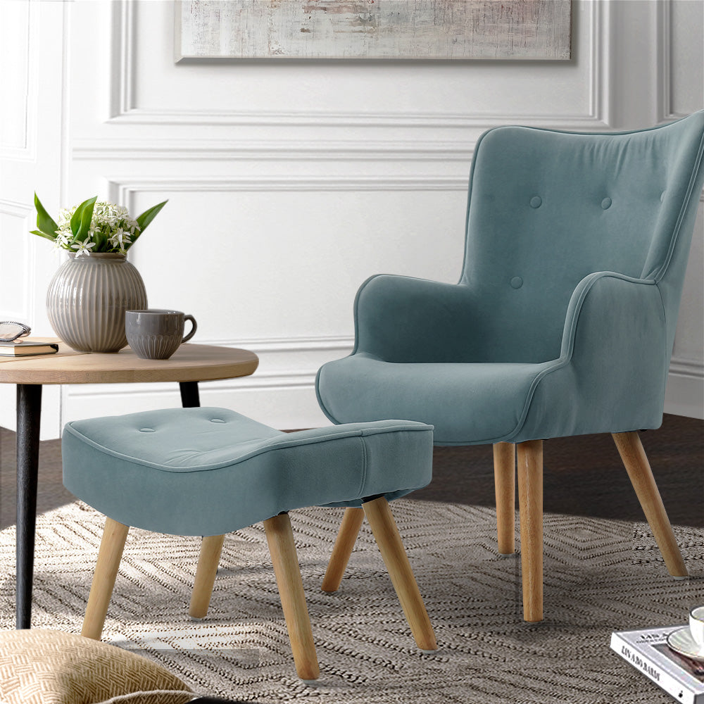 Marlook Armchair Set with Ottoman Blue Lansar