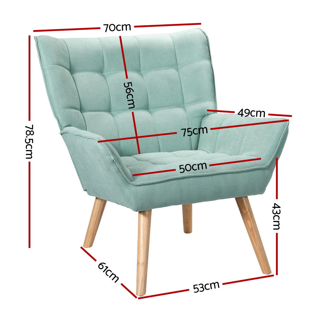 Marlook Armchair Lounge Chair Accent Chairs Sofa Linen Fabric Cushion Seat Blue